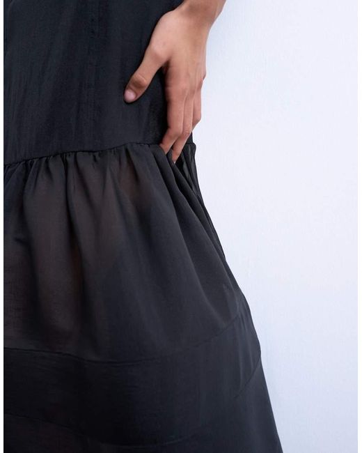 TOPSHOP Blue Maxi Dress With Sheer Layered Volume Skirt