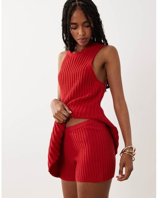 ASOS Red Knit Pleated Shorts