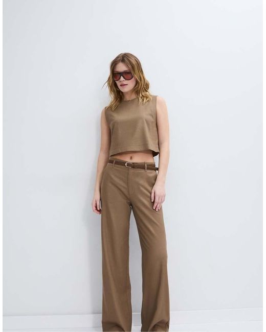 Stradivarius Brown Racerback Top With Linen