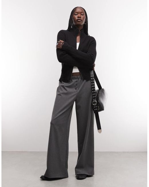 Weekday Black Wool Blend Zip Cardigan With Distressed Detail