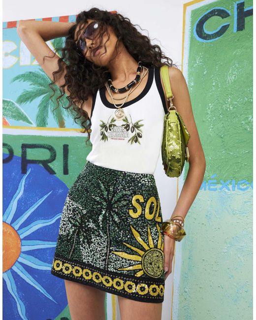 River Island Green Atlas Sequin Sol Mini Skirt