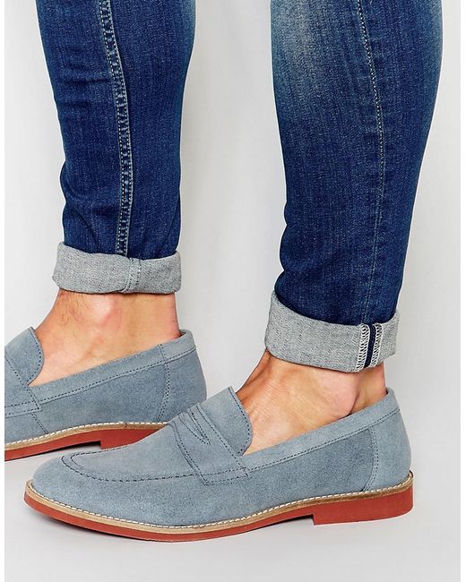ASOS Penny Loafers In Blue Suede for men