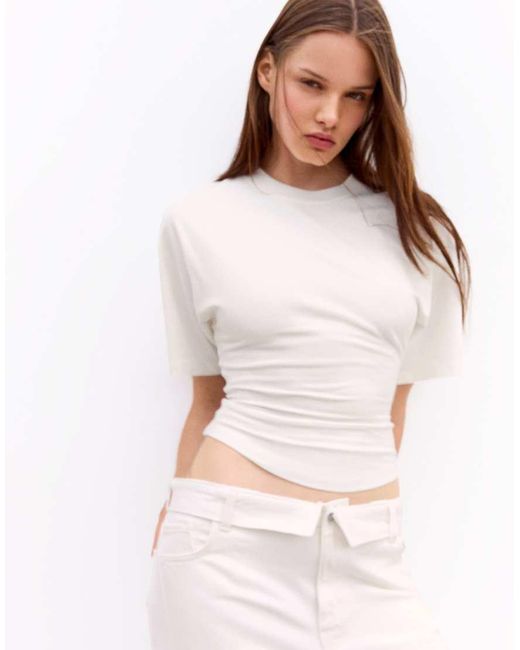 Bershka White Short-sleeved Corset T-shirt