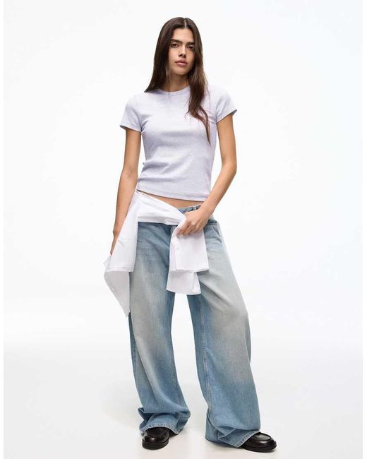 Bershka White Basic Rib Short Sleeve T-shirt