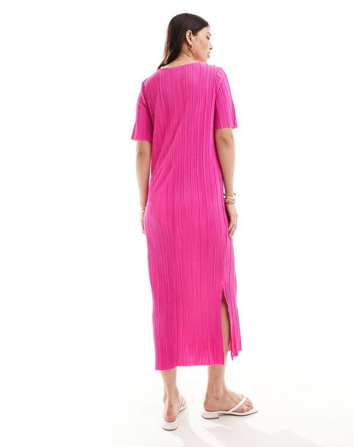 Y.A.S Pink Plisse T-shirt Maxi Dress