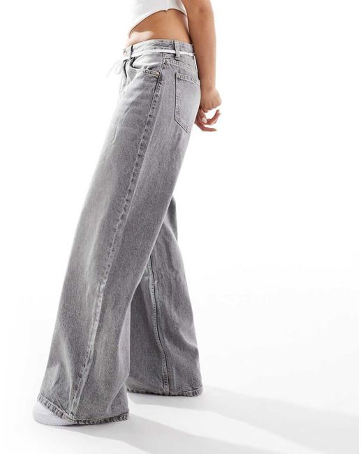 Bershka Gray High Waisted Wide Leg Jeans