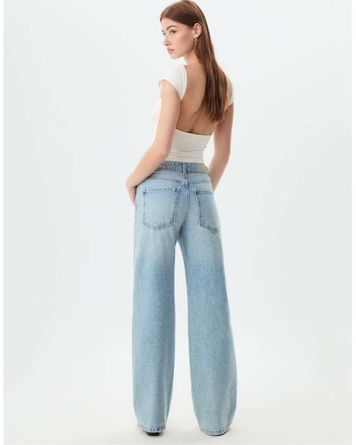 Stradivarius Blue Straight Fit Jeans With Rhinestones