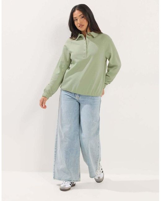 PixieGirl Green Petite Button Collar Sweatshirt
