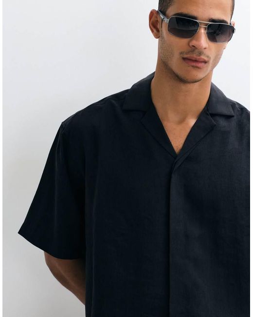 ASOS Blue Oversized Revere Shirt With Placket Detail for men