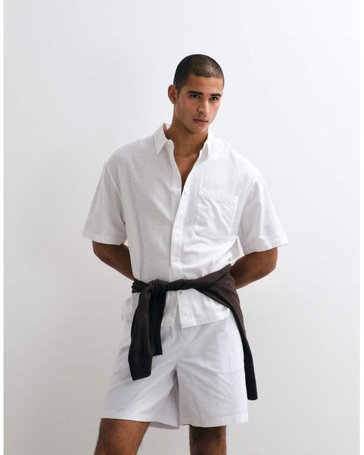 ASOS White Linen Blend Boxy Oversized Shirt for men