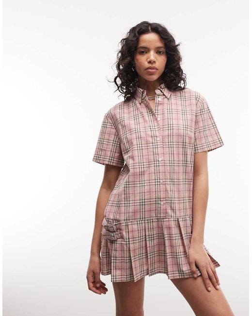 The Ragged Priest Pink Pleated Mini Shirt Dress