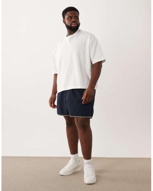 ASOS Blue Short Length Swim Shorts With Embroidery for men