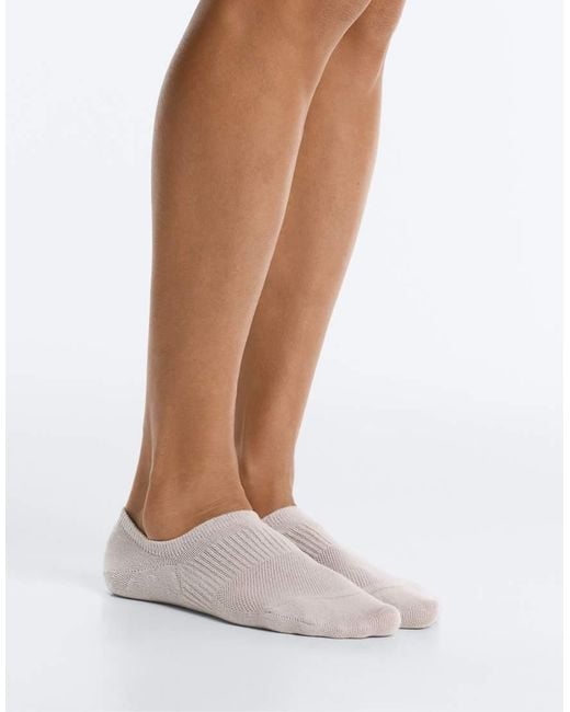 Oysho White 3 Pairs Of High-Cut Cotton Blend Invisible Sports Socks