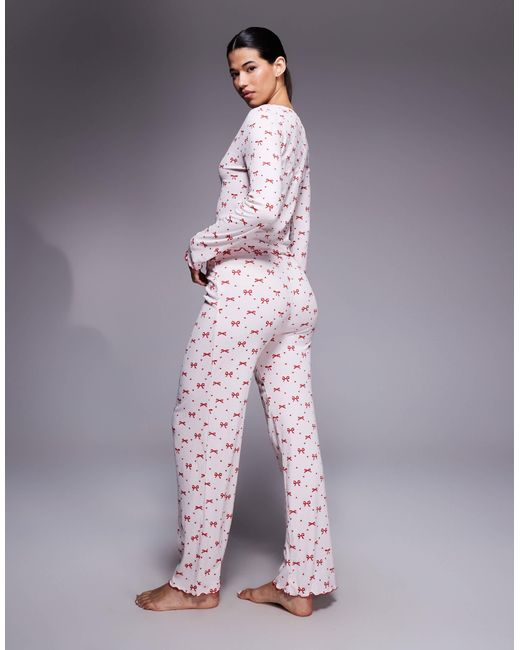 River Island Purple Jersey Bow Print Pyjamas