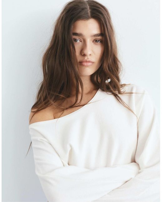 Pull&Bear White – asymmetrischer pullover