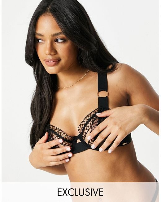 Bluebella Black Exclusive – mia – transparenter bh aus netzstoff mit halbgeöffnetem cup und riemchen