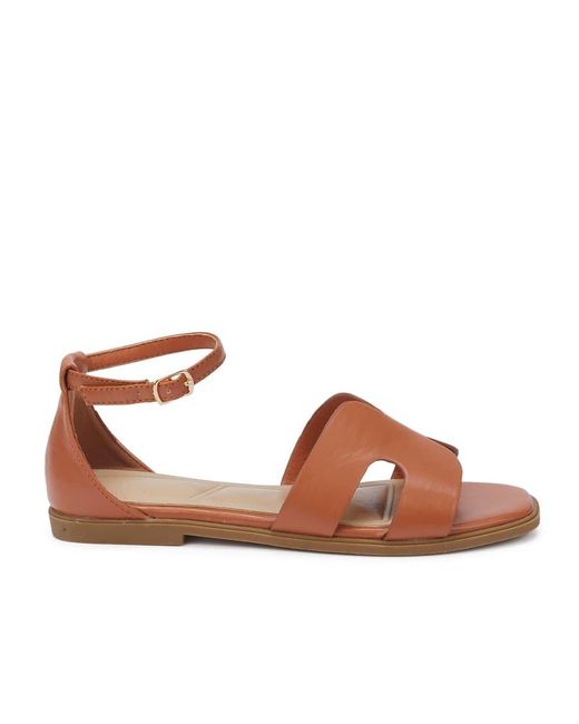 SEQWL Brown Casual Flat Sandals With Ankle Strap Closure