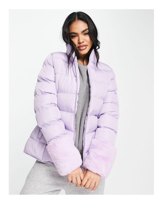 Threadbare Purple Ski Puffer Jacket With Faux Fur Cuffs