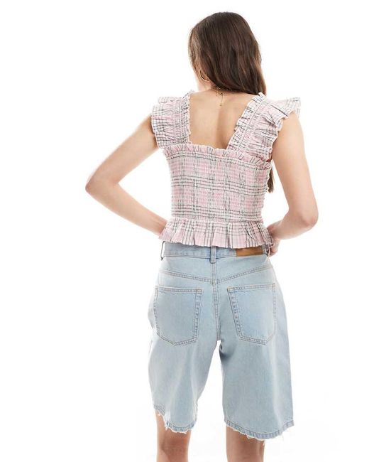 Canottiera A Quadri Arricciata di New Look in White
