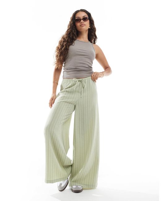 Stradivarius White Petite Linen Look Wide Leg Trouser