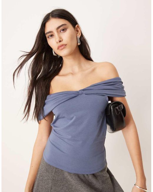 Abercrombie & Fitch Blue Asymmetric Twist Off Shoulder Top