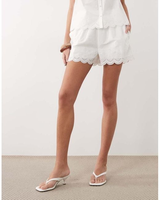 Nobody's Child White Bonnie Cotton Rich Elasticated Waist Broderie Hem Mini Short Co-ord