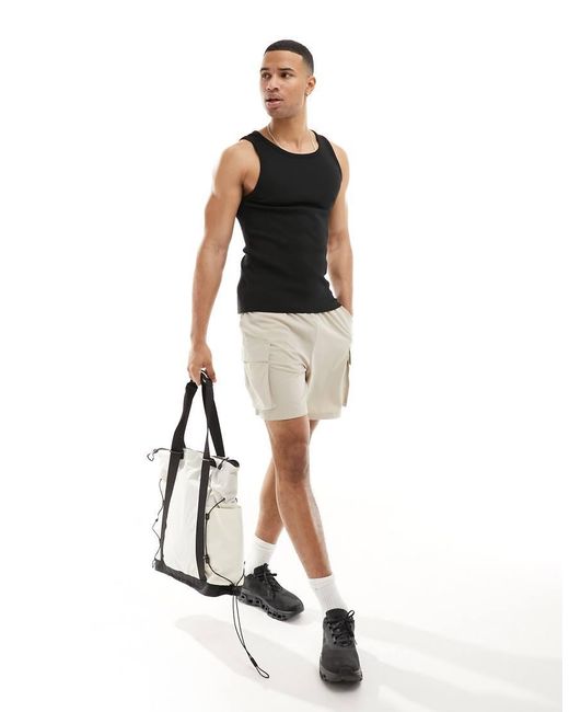4505 White Icon Ribbed Cotton Training Racer Vest for men