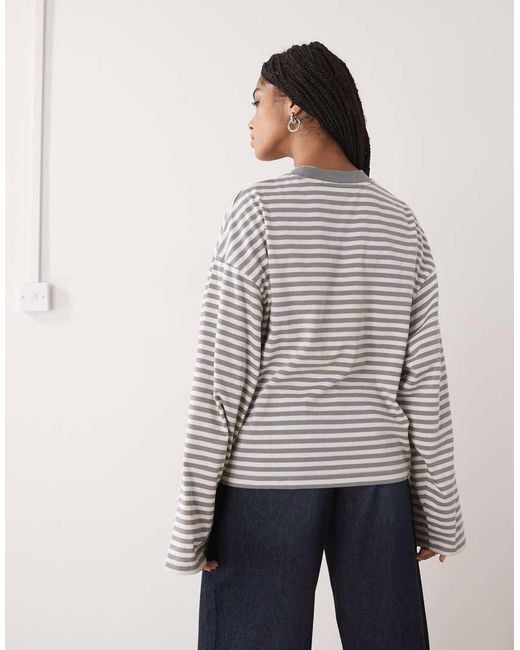 Lioness Gray Bloom Cotton Blend Long Sleeve Crew Neck Boxy T-shirt Co-ord