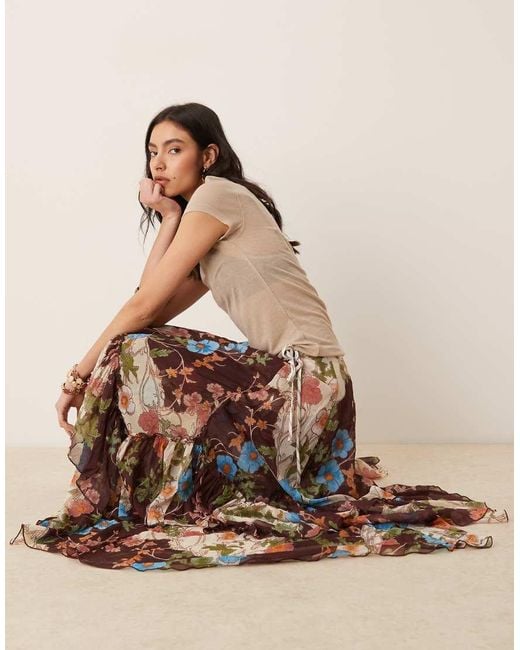 Free People Natural Palermo Chiffon Asymmetric Maxi Skirt