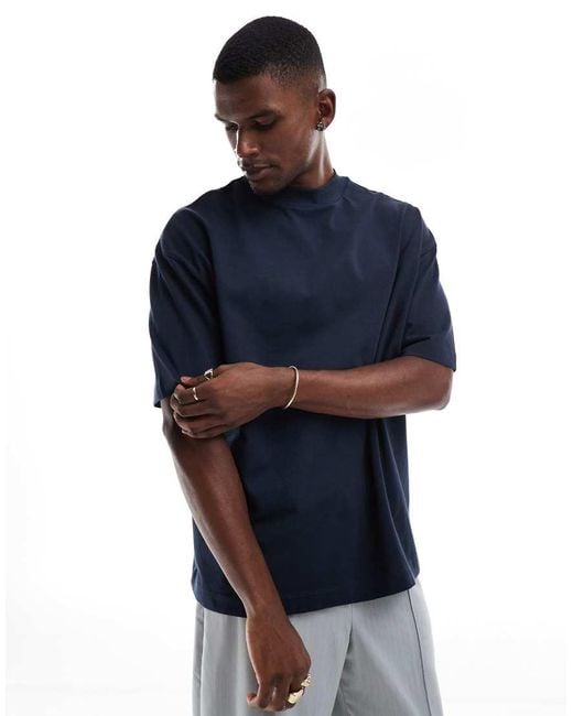 ASOS Oversized T-Shirt Van Zware Kwaliteit Met Hoogsluitende Hals in het Blue voor heren