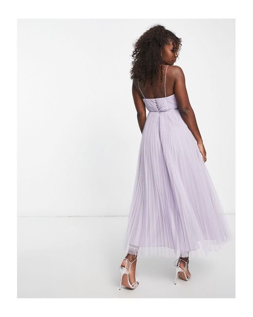 ASOS Bridesmaid Cami Ruched Bodice Midi Dress With Pleated Skirt in White |  Lyst Australia