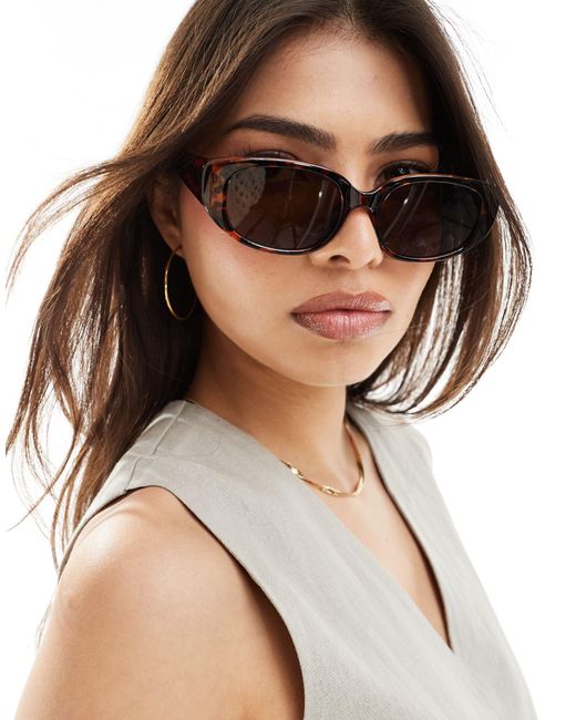 Pieces Brown Narrow Oval Sunglasses