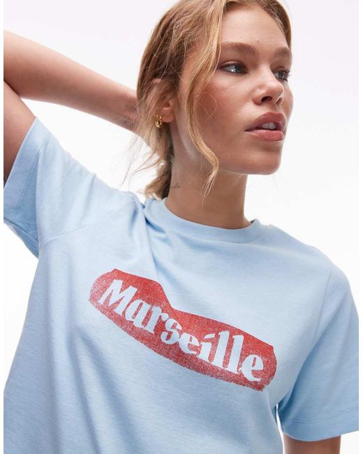 Top Ristretto Con Grafica "Marseille" di TOPSHOP in Blue