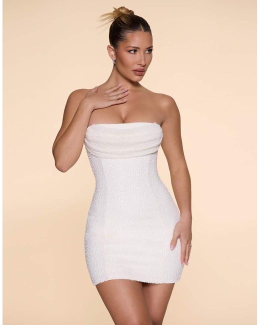 Oh Polly Natural Strapless Bandeau Embellished Mini Dress