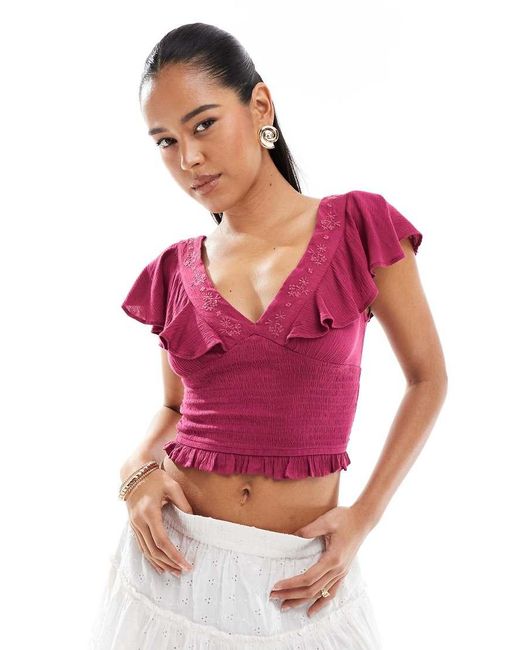 Stradivarius Top Met V-Hals En Ruches in het Pink