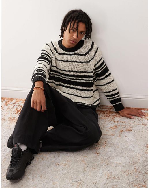 Pull oversize en maille ajourée à rayures - beige Weekday pour homme en coloris Natural