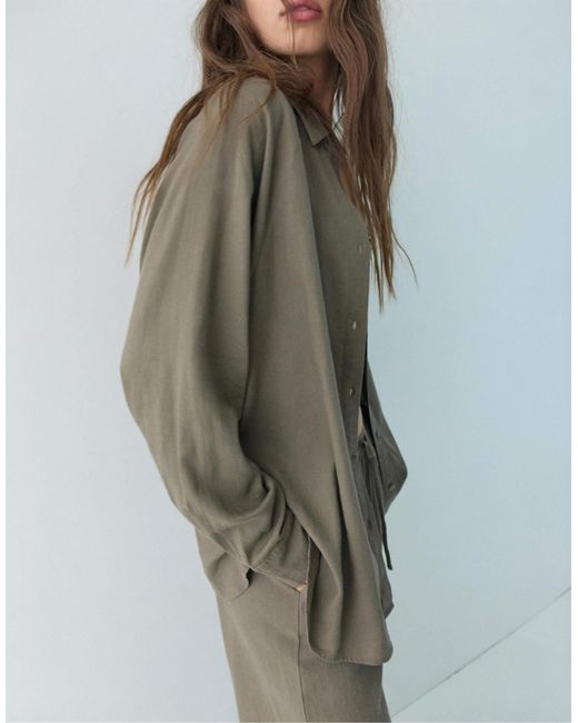 Pull&Bear Green – langärmliges hemd aus leinenmix