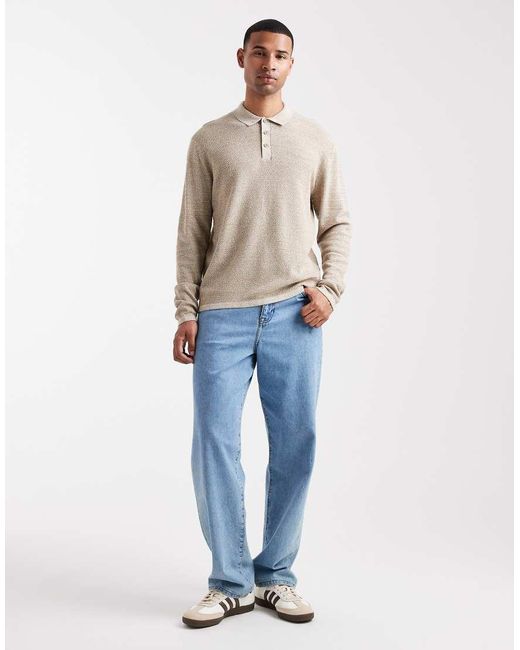 Jack & Jones Natural Knit Long Sleeve Polo Shirt for men