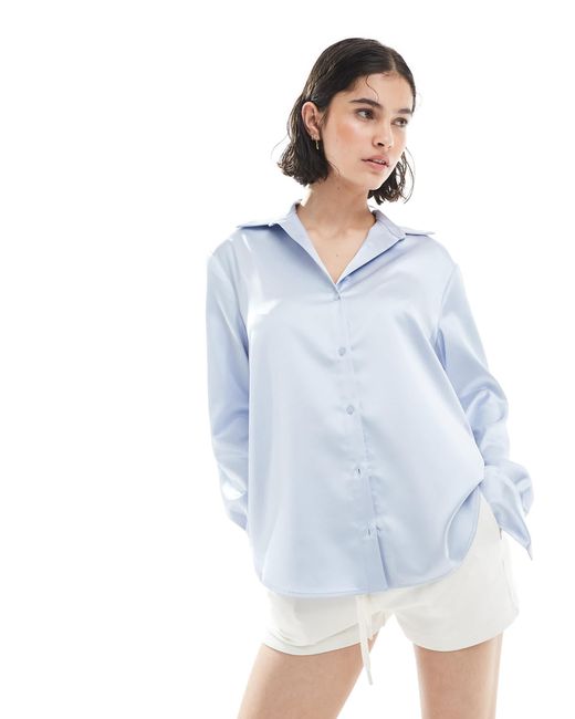 Miss Selfridge Blue – satin-hemdbluse
