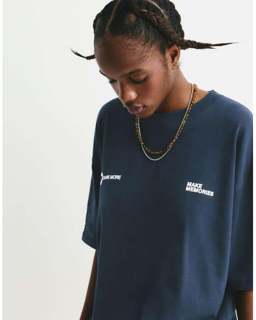 T-Shirt Sfocato Con Grafica Di Cuore di Pull&Bear in Blue