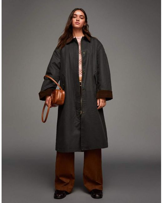 Bershka Gray Waxed-Effect Coat With Contrast Collar