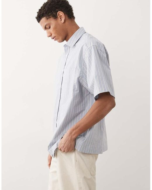 ASOS Gray Oversized Stripe Shirt With Chest Pocket for men