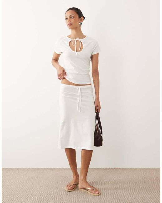 ASOS White Cap Sleeve Top With Keyhole Tie Detail