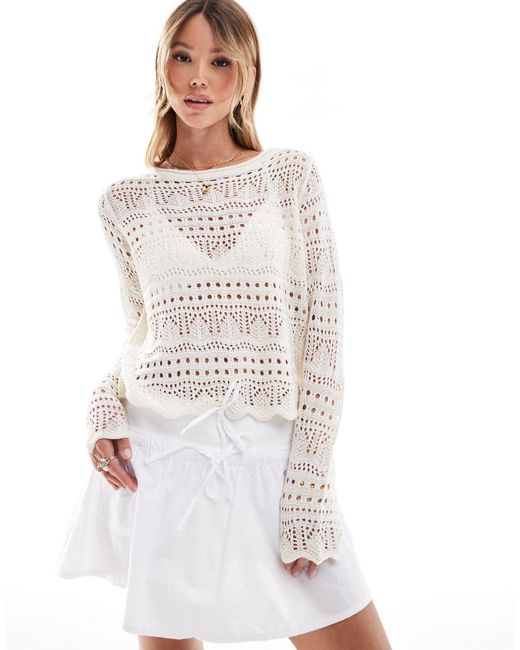 Jdy White Boatneck Broderie Long Sleeve Top