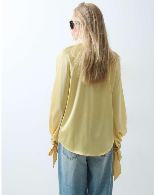 ASOS Multicolor Satin Tie Cuff Tie Neck Button Down Blouse