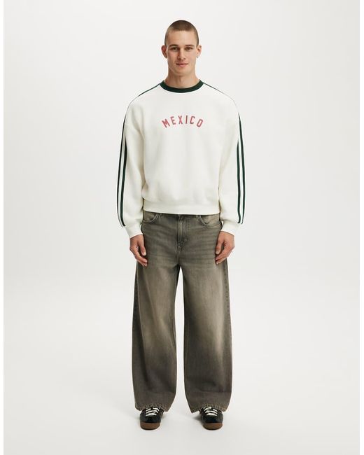 Cotton On Natural Oversized Graphic Crew Sweater for men