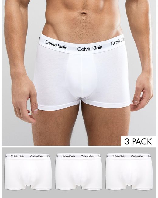 Calvin Klein 3 Pack White Trunks Cotton Stretch Low Rise for Men | Lyst
