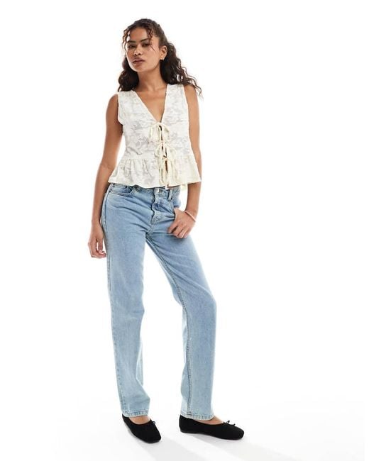 Miss Selfridge White Lace Sleeveless Tie Front Top