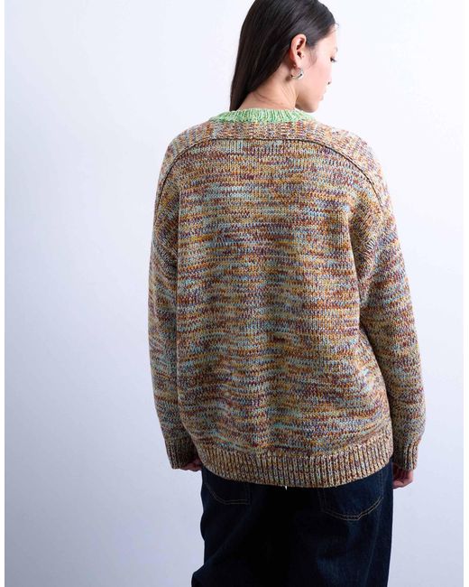 TOPSHOP Green Knit Multi Color Twisted Yarn Contrast Sweater