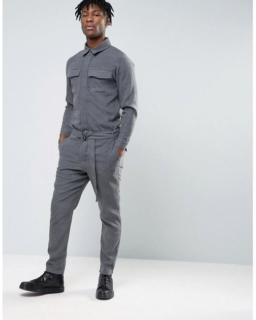 ASOS Gray Smart Wool Look Boiler Suit In Charcoal for men